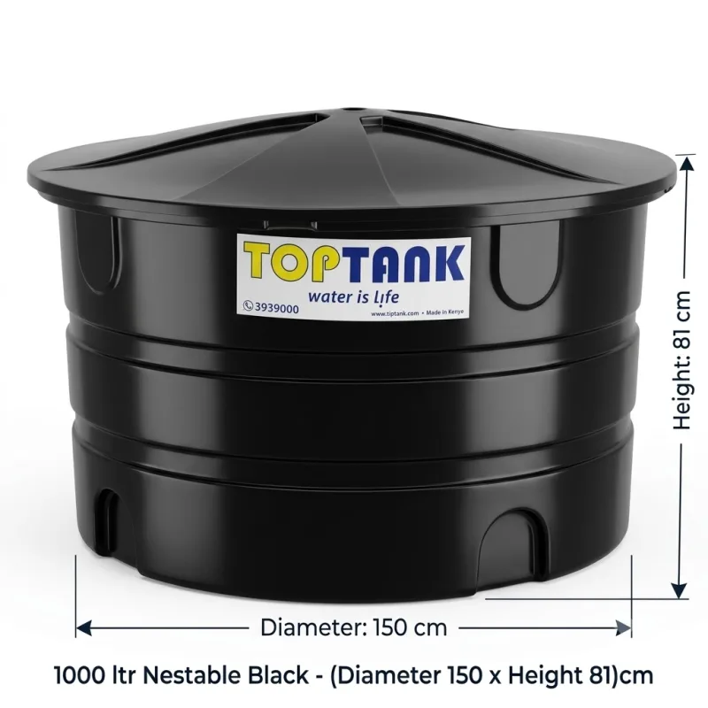 Top Tank 1000 ltr Nestable Black - (Diameter 150 x Height 81)cm