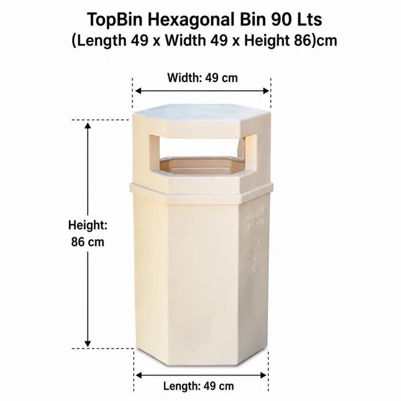 TopBin Hexagonal Bin 90 Lts - (Length 49 x Width 49 x Height 86)cm