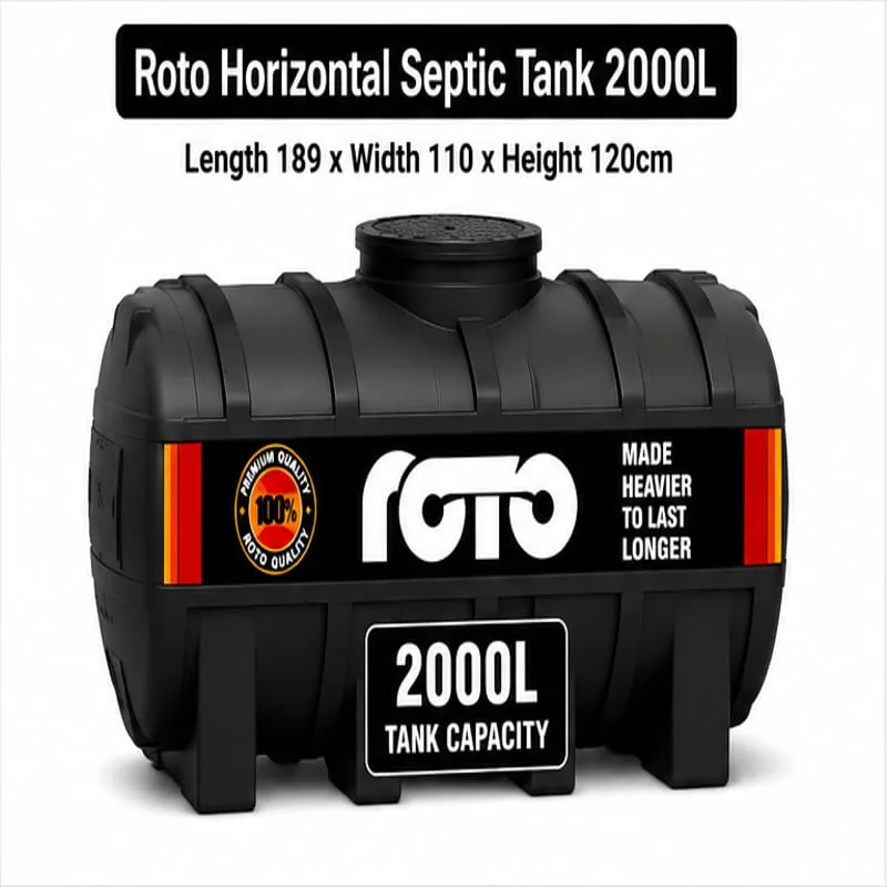 Roto Tank 2000ltr Horizontal Septic- (Base 214/112 x Height 128)cm