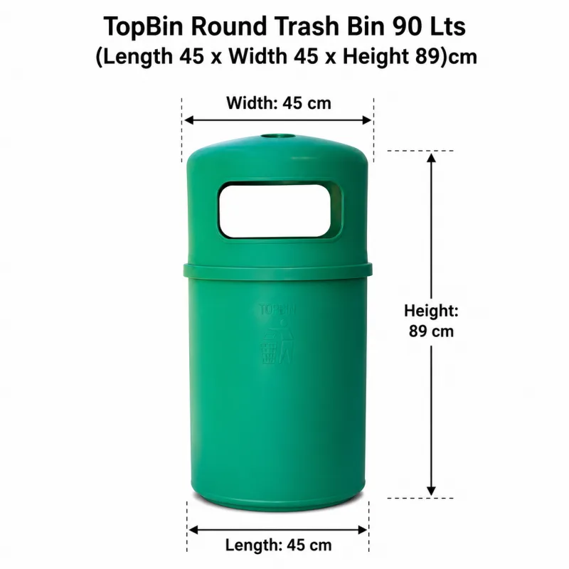TopBin Round Trash Bin 90 Lts - (Length 45 x Width 45 x Height 89)cm