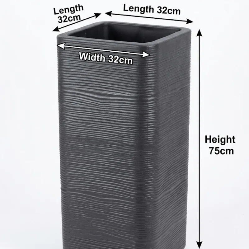 Tall Rectangular Planter Coarse Texture Finish - (Length 32 x Width 32 x Height 75)cm