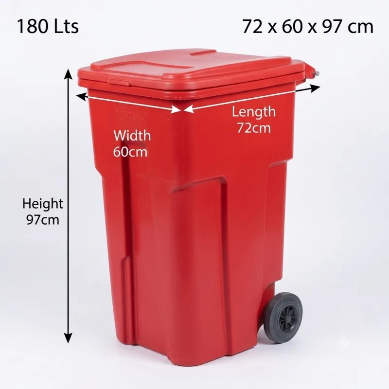 Garbage Bin with Wheels 180 Lts - (Length 72 x Width 60 x Height 97)cm