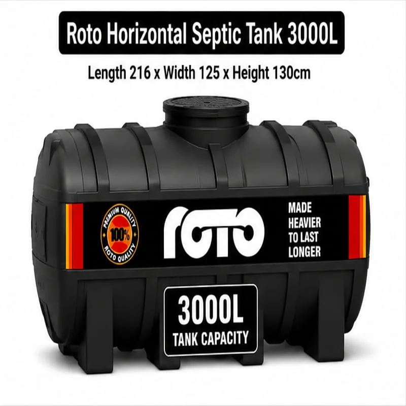 Roto Tank 3000ltr Horizontal Septic- (Base 254/122 x Height 128)cm