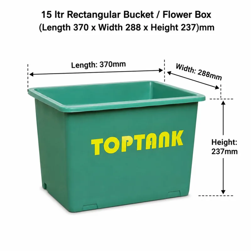 Top Tank 15 ltr Rectangular Bucket / Flower Box - (Length 370 x Width 288 x Height 237)mm