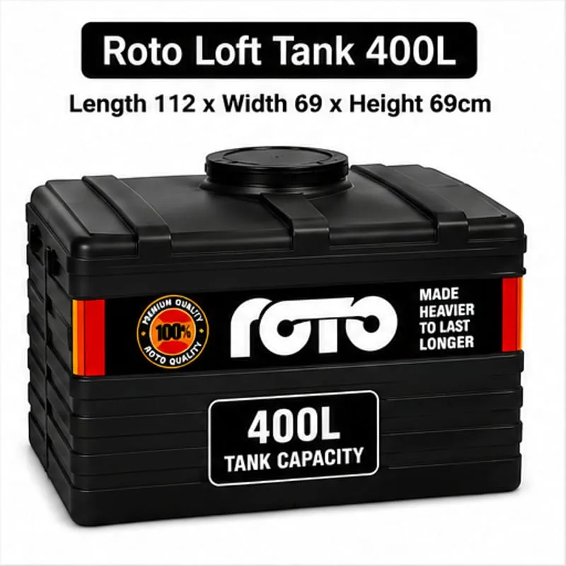 Roto Tank 400ltr Rectangular LOFT - (Base 100/100 x Height 45)cm