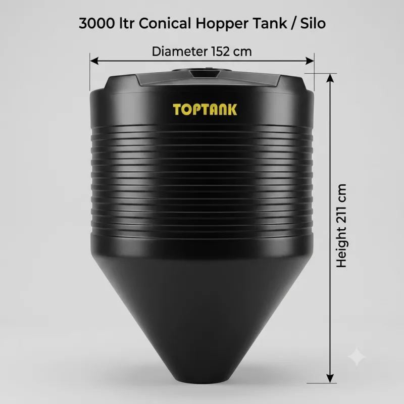 Top Tank 3000 ltr Conical Hopper Tank / Silo - (Diameter 152 x Height 211)cm
