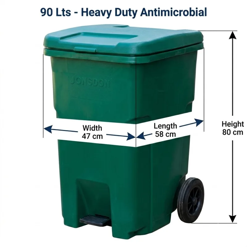 Garbage Bin With Wheels, Handle & Foot Pedal 90 Lts - (Length 58 x Width 47 x Height 80)cm