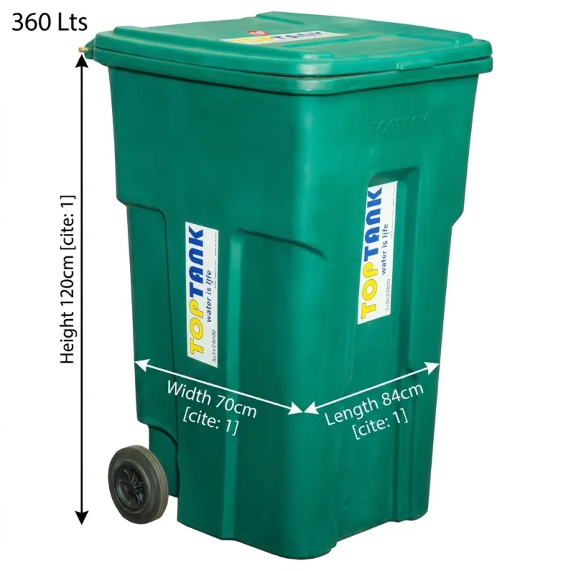 Garbage Bin with Wheels 360 Lts - (Length 84 x Width 70 x Height 120)cm