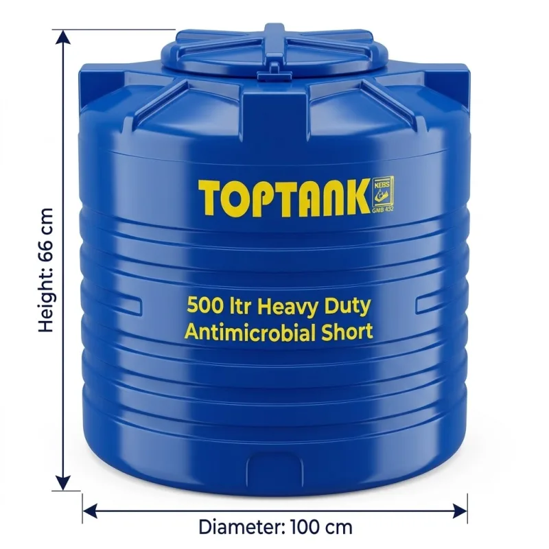 Top Tank 500 ltr Heavy Duty Antimicrobial Short - (Diameter 100 x Height 66)cm